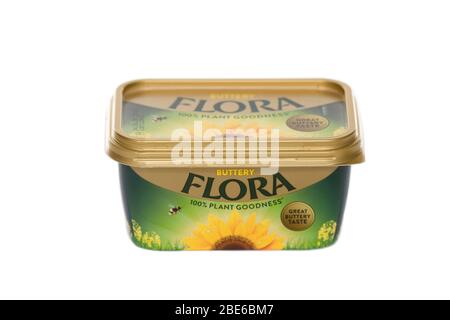 Flora Buttery Margarine su sfondo bianco isolato Foto Stock