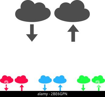 Icona di download e upload su cloud piatta. Pittogramma a colori su sfondo bianco. Simbolo di illustrazione vettoriale e icone bonus Illustrazione Vettoriale