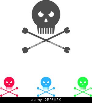 Jolly roger icona piatta. Pittogramma a colori su sfondo bianco. Simbolo di illustrazione vettoriale e icone bonus Illustrazione Vettoriale