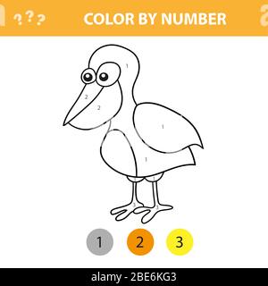 Gioco educativo per bambini. Colorare l'immagine per numero. Libro da colorare con uccello carino Illustrazione Vettoriale
