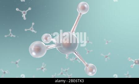 Struttura molecolare con illustrazione 3D. Chimica molecolare, sfondo con elemento molecolare dell'atomo. Background medico. Genoma al molecolare Foto Stock