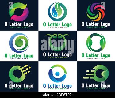 Logo creativo astratto o letter. Modello di design del logo lettera o o numero 0 iniziale. Verde eco lettere o logo con foglie. /simbolo / alfabeto / botanico Illustrazione Vettoriale