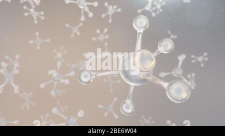 Struttura molecolare. Chimica molecolare, sfondo con elemento molecolare dell'atomo. Background medico. Genoma a livello molecolare, 3D Foto Stock