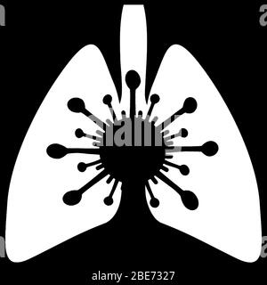 L'icona dei polmoni covid 19 indica i polmoni con l'icona del virus COVID-19 SARS-cov-2 immagine in bianco e nero del coronavirus Foto Stock