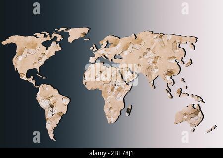 Circa delineato mappa del mondo con uno sfondo grigio Foto Stock