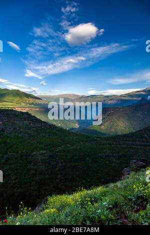 Vista mattutina del canyon di Debed vicino al Monastero di Haghpat, Haghpat, provincia di Lori, Armenia, Caucaso, Asia Foto Stock