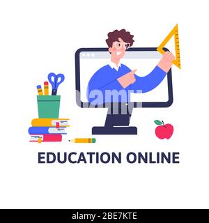 Lezione di matematica online per studenti e studenti. Illustrazione Vettoriale