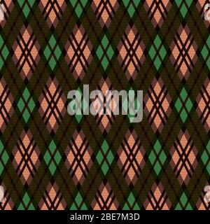 Modello dettagliato di illustrazione senza cuciture Rhomb come plaid tartan principalmente nelle tonalità marrone e verde Illustrazione Vettoriale