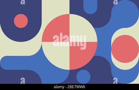 Sfondo Bauhaus con forme, cerchio e curve in stile anni '80, disegno geometrico minimale, banner web moda retrò. Illustrazione vettoriale Illustrazione Vettoriale