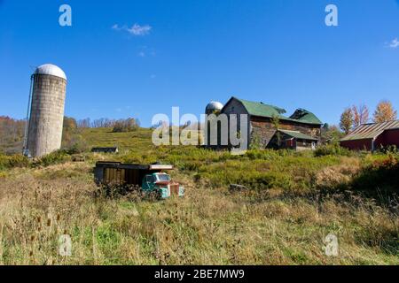 Vecchio silo di grano a fattoria abbandonata in Upstate New York Foto Stock