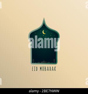 Modello di disegno semplice di biglietto di auguri EID Mubarak. Un lussuoso e magnifico sfondo islamico. instagram feed stock Vector design. Social media Illustrazione Vettoriale