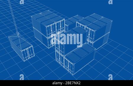 Contenitori di carico. Filo-stile cornice Illustrazione Vettoriale