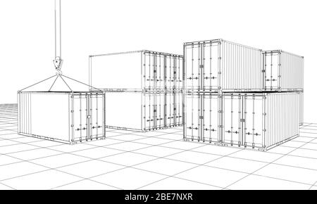 Contenitori di carico. Filo-stile cornice Illustrazione Vettoriale