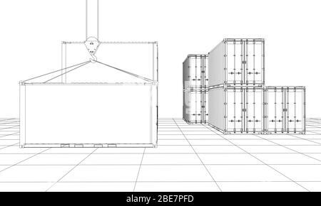 Contenitori di carico. Filo-stile cornice Illustrazione Vettoriale