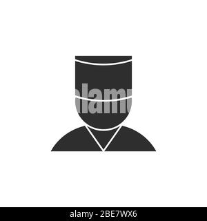 Uomo avatar musulmano icona nera isolato su uno sfondo bianco.Ramadan vacanza design element.Religion musulmani segno Illustrazione Vettoriale
