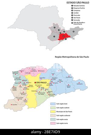 Mappa vettoriale amministrativa dell'area metropolitana di San Paolo Illustrazione Vettoriale