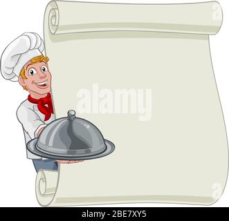 Chef Cook Baker Cartoon Man Menu segno sfondo Illustrazione Vettoriale