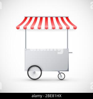 Carrello con tenda. Consegna mobile di cibo da strada. Acquista su ruote. Illustrazione vettoriale Illustrazione Vettoriale