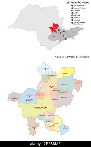 Aglomeracao Urbana de Piracicaba carta vettoriale amministrativa Illustrazione Vettoriale