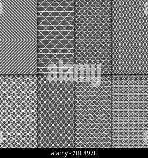 Motivi senza cuciture in tessuto. Texture vettoriali rete di tessuti. Collezione maglie in pizzo. Set di sfondo senza giunture mesh Illustrazione Vettoriale