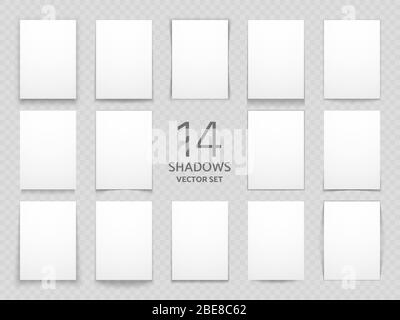 Schede di carta vuote con diverse ombre trasparenti isolate. Set di ombre vettoriali di grandi dimensioni per design multiuso. Illustrazione grafica dell'ombra della carta Illustrazione Vettoriale
