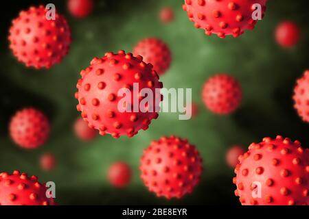 COVID-19 coronavirus o manifestante influenzale, illustrazione 3d, vista microscopica del virus della corona SARS-cov-2 in cellule. COVID19 focolaio di coronavirus e pandemia. N Foto Stock