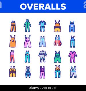 Tute Worker Proteggi vestiti icone Set vettore Illustrazione Vettoriale