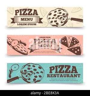 Modello banner menu pizza - banner vintage food. Poster del ristorante, illustrazione vettoriale Illustrazione Vettoriale