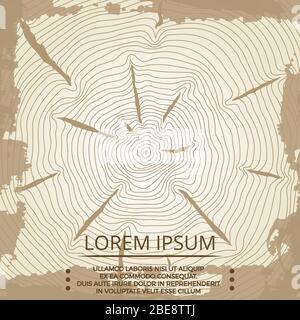 Sfondo astratto vintage grunge con anelli di crescita albero. Struttura del motivo di grunge del legno, illustrazione vettoriale Illustrazione Vettoriale