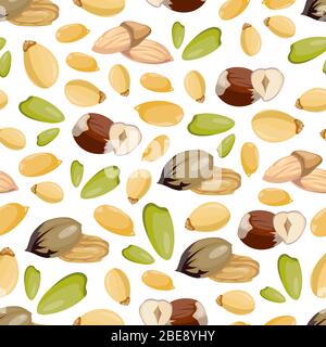 Modello senza cuciture in stile fumetto - alimenti sani e senza cuciture. Modello senza cuciture con semi organici e noci di cashew. Illustrazione vettoriale Illustrazione Vettoriale