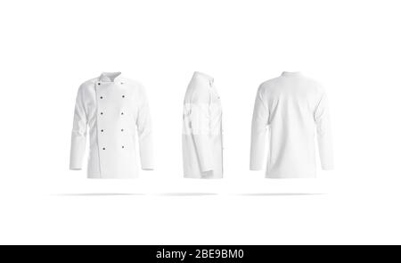 Giacca bianca bianca bianca da chef con bottoni mock up, lati diversi Foto Stock