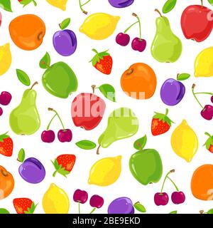 Modello senza cuciture di frutta colorata. Sfondo modello frutta, illustrazione vettoriale Illustrazione Vettoriale