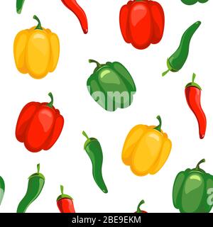 Modello senza cuciture con illustrazione vettoriale cile e peperoni dolci Illustrazione Vettoriale
