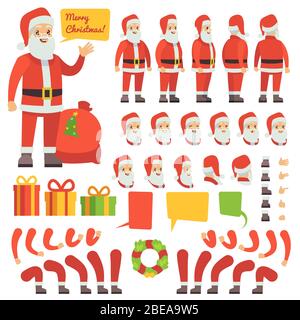 Personaggio divertente di babbo natale con i regali di natale. Creazione vettoriale costruttore natale babbo natale illustrazione del carattere Illustrazione Vettoriale