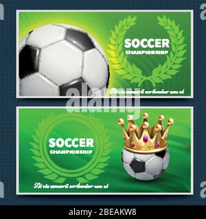 Set di poster di annuncio vettoriale della lega di calcio. Torneo di calcio poster, illustrazione banner campionato Illustrazione Vettoriale