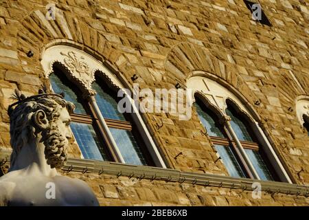 Neptun-Brunnen vor dem Palazzo Vecchio auf der Piazza della Signoria, Florenz Toskana, Italien Foto Stock