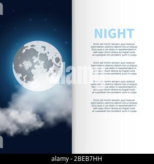 Banner e poster di notte con la luna nelle nuvole. Illustrazione vettoriale Illustrazione Vettoriale