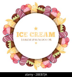 Gelato banner rotondo - dolce dessert concept design. Illustrazione vettoriale Illustrazione Vettoriale