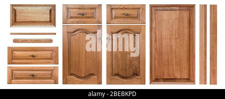 Kit di elementi di legno di quercia. Oggetto isolato su sfondo bianco. Esempi e modelli per il lavoro di progettazione, utilizzare gli elementi per raccogliere stile Foto Stock