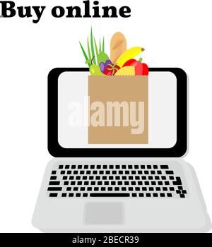 Shopping online. Acquisto di prodotti online. Ordina per notebook Illustrazione Vettoriale