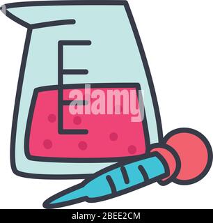 icona del bicchiere chimico e del contagocce su sfondo bianco, stile piatto, illustrazione vettoriale Illustrazione Vettoriale