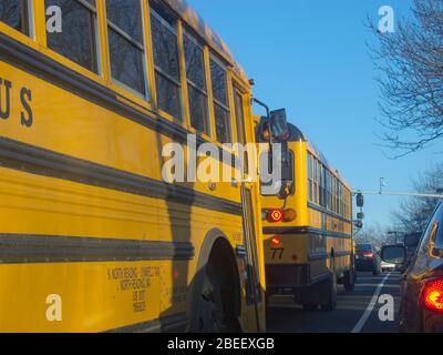 Autobus scolastici su Melnea Cass Boulevard Boston Massachusetts USA Foto Stock