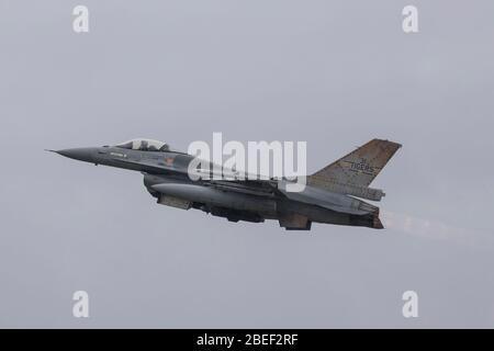 Componente aereo belga General Dynamics F-16AM alla NATO Tiger incontra 2019 alla base dell'aeronautica francese Mont de Marsan BA118 Foto Stock