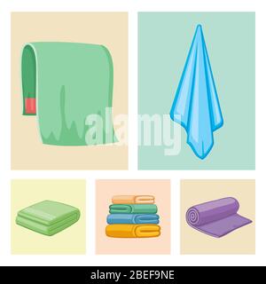 Bagno icone asciugamani colore - asciugamani colorati set. Illustrazione piatta vettoriale Illustrazione Vettoriale