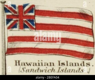 Isole Hawaii. La nuova carta di Johnson degli emblemi nazionali 1868. Foto Stock
