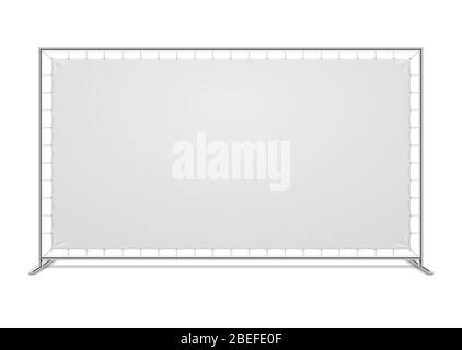 Bianco bianco bianco pubblicità stampa parete con tessuto banner modello vettoriale. Banner in tela vuota per pubblicità e illustrazione di mostre Illustrazione Vettoriale