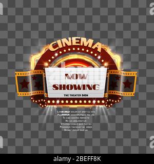 Spettacolo di insigmi vintage cinematografici isolato su sfondo trasparente. Illustrazione vettoriale Illustrazione Vettoriale