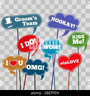 Frasi divertenti per matrimoni in banner isolato su sfondo trasparente. Illustrazione vettoriale Illustrazione Vettoriale