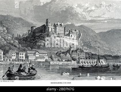 Heidelberg Stich ed. Willmann 1845. Foto Stock