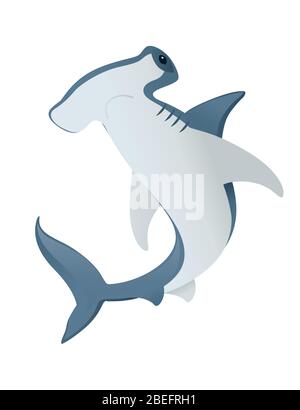 Squalo martello squalo subacqueo gigante animale semplice cartoon carattere disegno piatto vettore illustrazione isolato su sfondo bianco Illustrazione Vettoriale